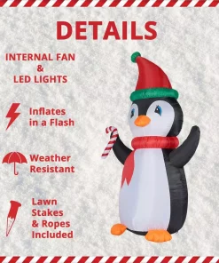 Outdoor Christmas Decorations Fraser Hill Farm 10 Ft. Penguin And Candy Cane Christmas Inflatable With Lights -Christmas Tree Decorations Shop fraser hill farm christmas inflatables fhfpengn101 l a0 1000