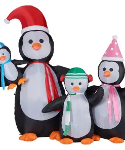 Outdoor Christmas Decorations Fraser Hill Farm 10 Ft. Penguin Family Christmas Inflatable With Lights