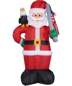 Outdoor Christmas Decorations Fraser Hill Farm 8 Ft. Americana Santa With Bald Eagle Christmas Inflatable With Lights