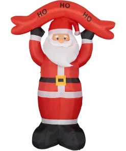 Outdoor Christmas Decorations Fraser Hill Farm 10 Ft. Santa Claus With HO HO HO Sign Christmas Inflatable With Lights