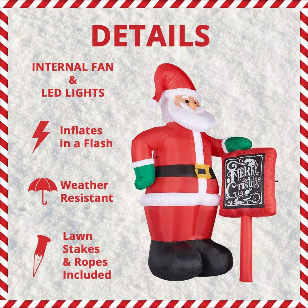 Outdoor Christmas Decorations Fraser Hill Farm 10 Ft. Santa Claus With Sign Christmas Inflatable With Lights 4 Outdoor Christmas Decorations Fraser Hill Farm 10 Ft. Santa Claus With Sign Christmas Inflatable With Lights - Image 4