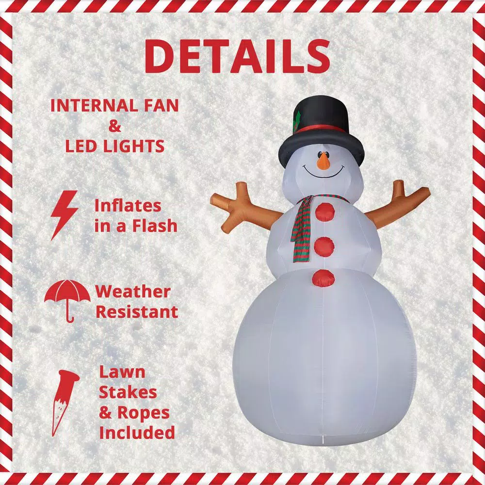 Outdoor Christmas Decorations Fraser Hill Farm 20 Ft. Jolly Snowman Christmas Inflatable With Lights 4 Outdoor Christmas Decorations Fraser Hill Farm 20 Ft. Jolly Snowman Christmas Inflatable With Lights - Image 4