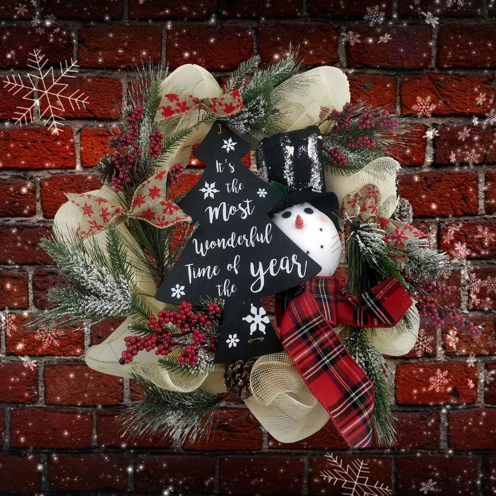 Christmas Greenery Fraser Hill Farm 20 In. Artificial Christmas Wreath With Snowman, Pinecones, Berries 5 Christmas Greenery Fraser Hill Farm 20 In. Artificial Christmas Wreath With Snowman, Pinecones, Berries - Image 5
