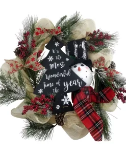 Christmas Greenery Fraser Hill Farm 20 In. Artificial Christmas Wreath With Snowman, Pinecones, Berries