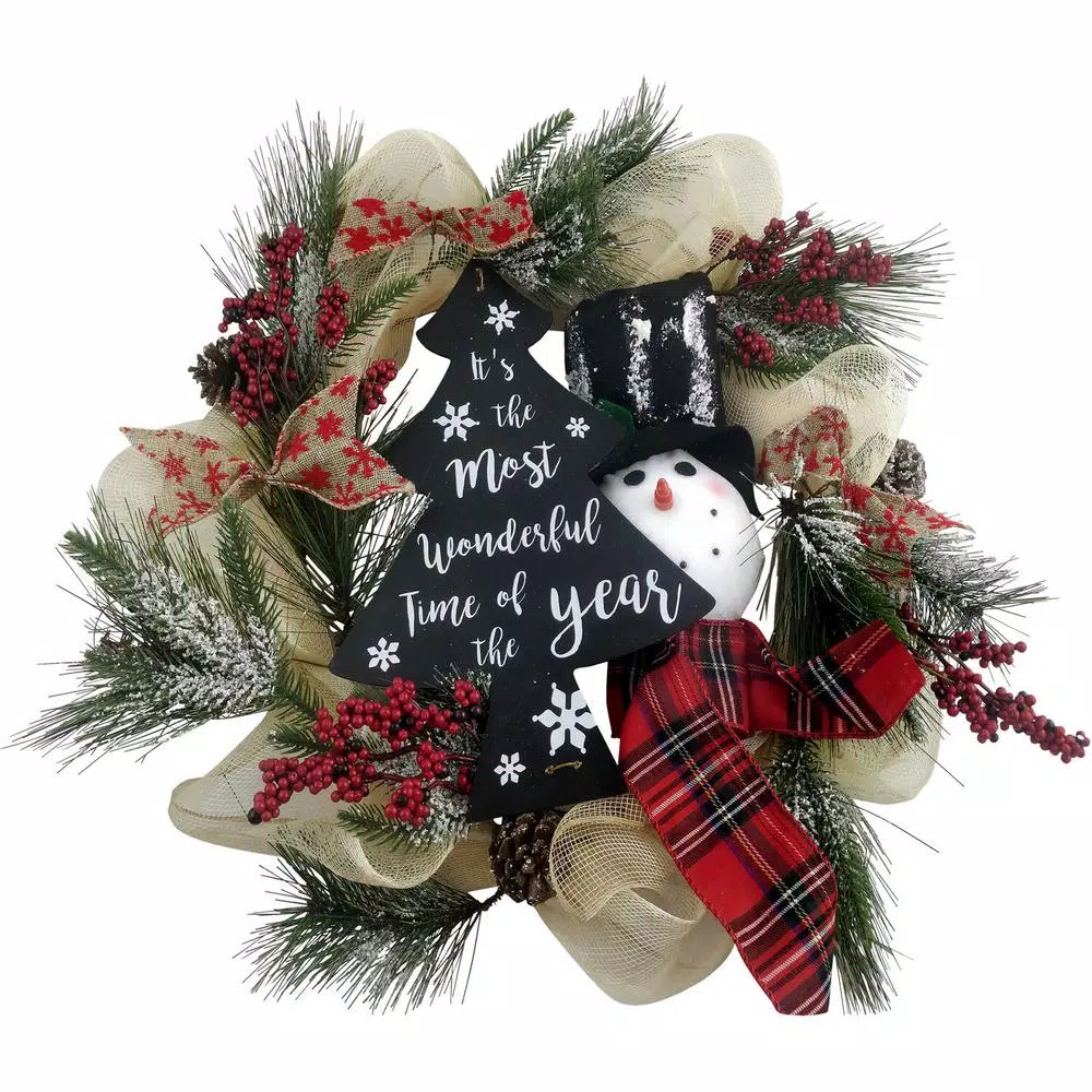Christmas Greenery Fraser Hill Farm 20 In. Artificial Christmas Wreath With Snowman, Pinecones, Berries 1 Christmas Greenery Fraser Hill Farm 20 In. Artificial Christmas Wreath With Snowman, Pinecones, Berries