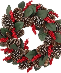 Christmas Greenery Fraser Hill Farm 24 In. Artificial Christmas Wreath With Red Berries And Pinecones