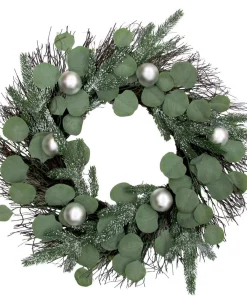 Christmas Greenery Fraser Hill Farm 24 In. Artificial Christmas Wreath With Ornaments And Frosted Pine Branches