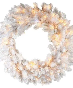 Christmas Greenery Fraser Hill Farm 2.5 Ft. Icy Fir Christmas Wreath Arrangement With Cool White LED Twinkle Lights