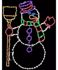 Outdoor Christmas Decorations Fraser Hill Farm 57 In. Christmas Snowman Holding Broom With LED Lights