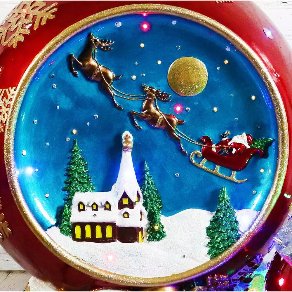 Outdoor Christmas Decorations Fraser Hill Farm 34.5 In. Christmas Musical Santa And Flying Sleigh Ornament In Red With Long-Lasting LED Lights 4 Outdoor Christmas Decorations Fraser Hill Farm 34.5 In. Christmas Musical Santa And Flying Sleigh Ornament In Red With Long-Lasting LED Lights - Image 4