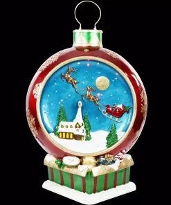 Outdoor Christmas Decorations Fraser Hill Farm 34.5 In. Christmas Musical Santa And Flying Sleigh Ornament In Red With Long-Lasting LED Lights