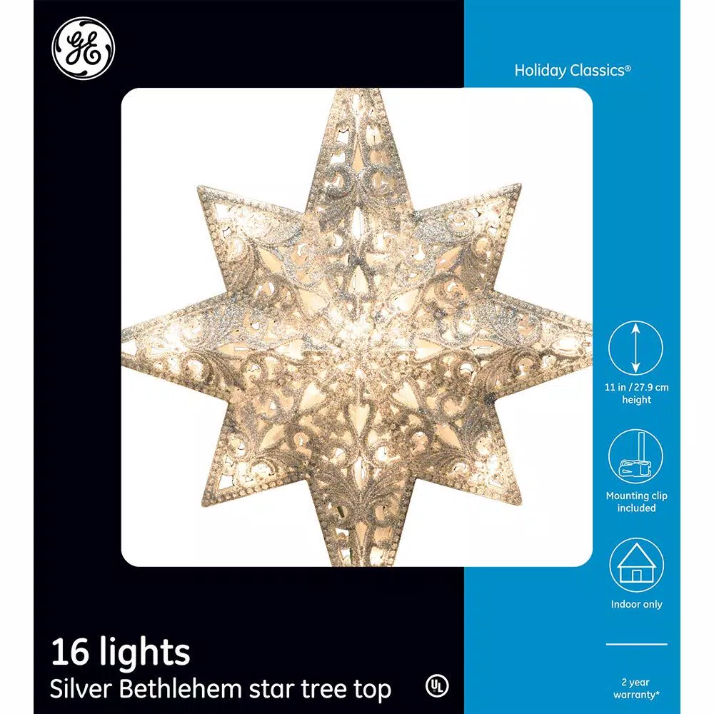 Christmas Tree Decorations GE Holiday Classics 11 In. 16-Light Silver Glittered Bethlehem Star Tree Top 6 Christmas Tree Decorations GE Holiday Classics 11 In. 16-Light Silver Glittered Bethlehem Star Tree Top - Image 6