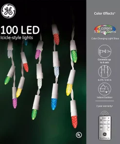 Christmas Lights GE Color Effects 6.3 Ft.100-Light RF Controlled Light Show 8 Mm Faceted Icicle Light Set