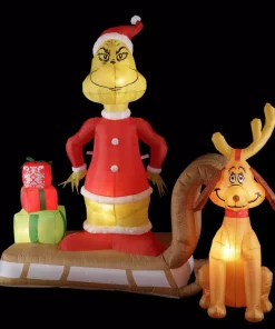 Outdoor Christmas Decorations Gemmy 6 Ft. Tall Airblown Inflatable Grinch And Max On Sled Scene -Christmas Tree Decorations Shop gemmy christmas inflatables 111796x 1f 1000