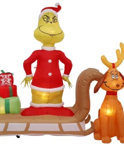 Outdoor Christmas Decorations Gemmy 6 Ft. Tall Airblown Inflatable Grinch And Max On Sled Scene -Christmas Tree Decorations Shop gemmy christmas inflatables 111796x 4f 1000
