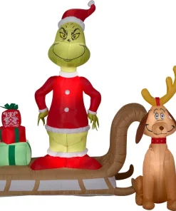 Outdoor Christmas Decorations Gemmy 6 Ft. Tall Airblown Inflatable Grinch And Max On Sled Scene -Christmas Tree Decorations Shop gemmy christmas inflatables 111796x c3 1000