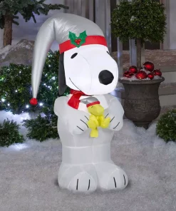 Outdoor Christmas Decorations Gemmy 3.5 Ft. Airblown-Snoopy Holding Woodstock Platinum Accents-SM-Peanuts -Christmas Tree Decorations Shop gemmy christmas inflatables g 118001 4f 1000