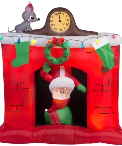Outdoor Christmas Decorations Gemmy 5 Ft. W X 5.6 Ft. H Inflatable Santa’s Head Popping Down At Fireplace Scene