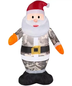 Outdoor Christmas Decorations Gemmy 3 Ft. Inflatable Airblown Santa In Camo Christmas