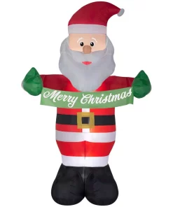 Outdoor Christmas Decorations Gemmy 5 Ft. W X 8 Ft. H Inflatable Animated Santa With Banner Merry Christmas