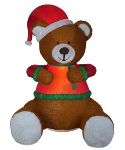 Outdoor Christmas Decorations Gemmy 8.5 Ft. Animated Hugging Teddy Bear With Santa Hat Inflatable