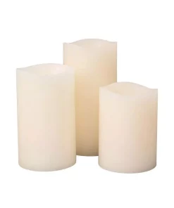 Indoor Christmas Decorations Gerson Bisque, Vanilla Scent Wax Black Wick LED Candle Set (3-Piece)