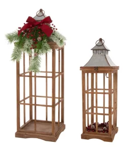 Indoor Christmas Decorations Glitzhome Brown Christmas Farmhouse Wood/Metal Lanterns (Set Of 2) -Christmas Tree Decorations Shop glitzhome christmas candles holders gh1107203555 c3 1000