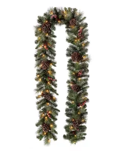 Christmas Greenery Glitzhome 9 Ft. L Pre-Lit Glittered Pine Cone Christmas Garland With Warm White LED Light