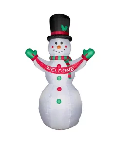Outdoor Christmas Decorations Glitzhome 12 Ft. Lighted Inflatable Snowman With Welcome Decor
