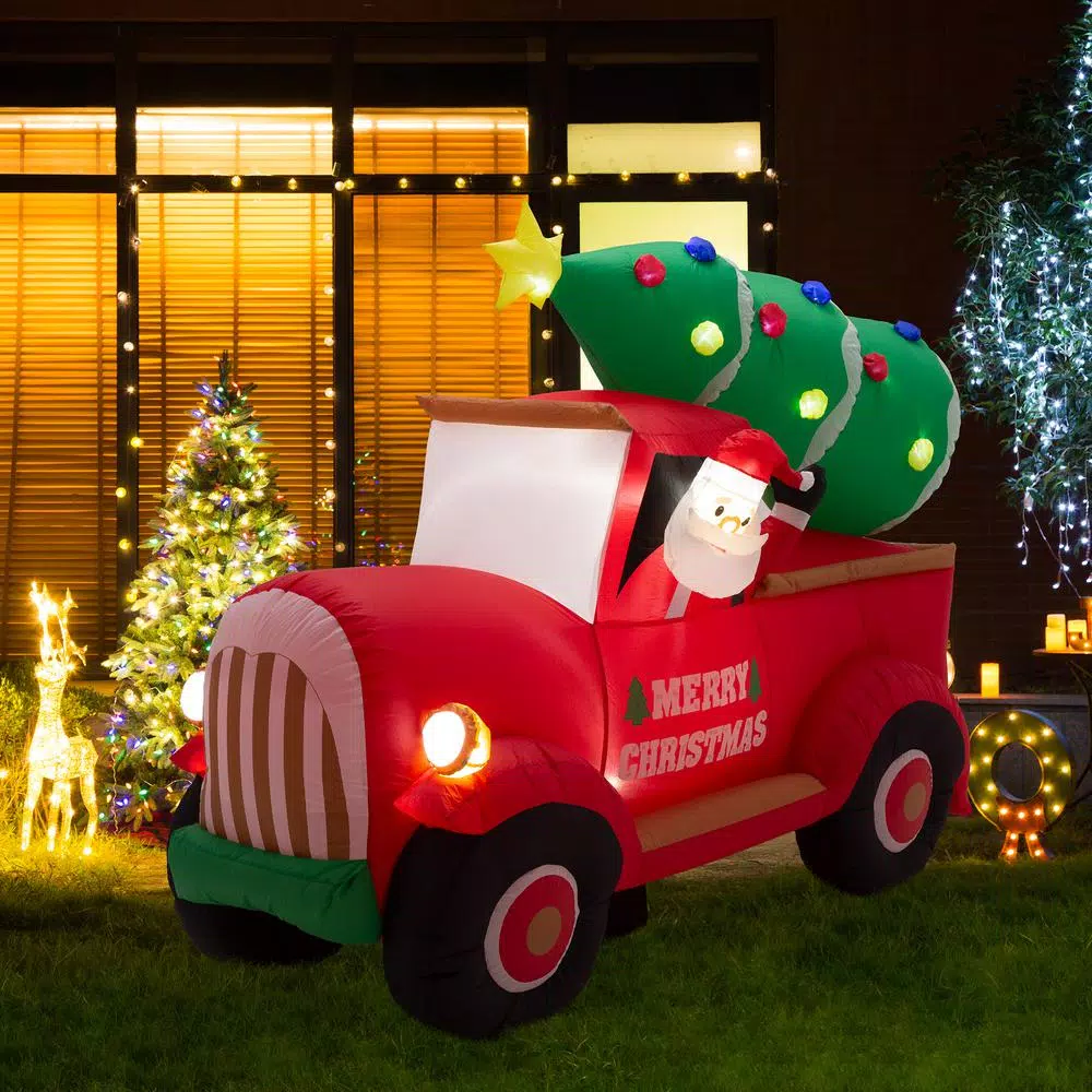 Outdoor Christmas Decorations Glitzhome 7 Ft. Santa Claus On Pick Up Truck Inflatable Decor 6 Outdoor Christmas Decorations Glitzhome 7 Ft. Santa Claus On Pick Up Truck Inflatable Decor - Image 6
