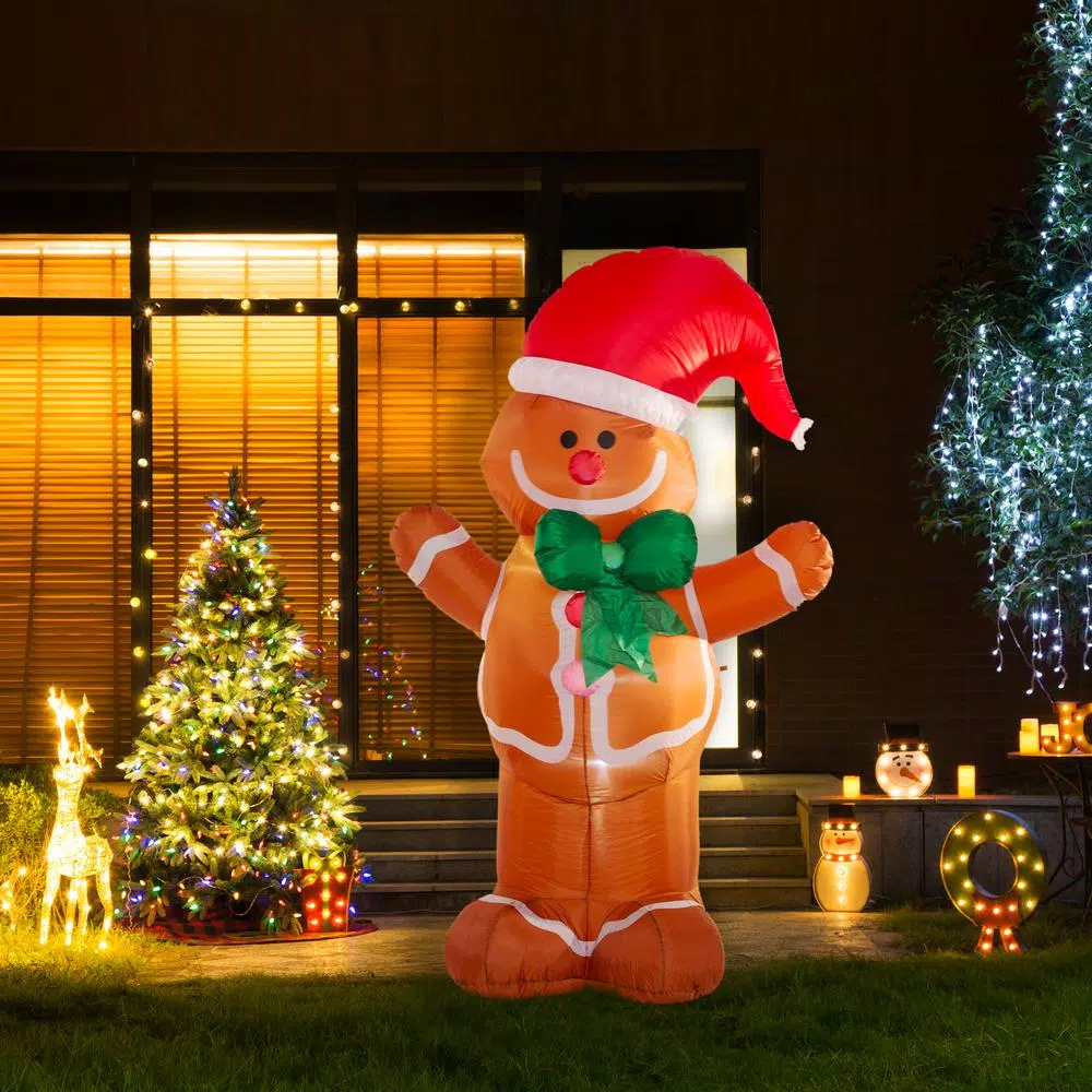 Outdoor Christmas Decorations Glitzhome 8 Ft. Lighted Inflatable Gingerbread Man Decor 2 Outdoor Christmas Decorations Glitzhome 8 Ft. Lighted Inflatable Gingerbread Man Decor - Image 2