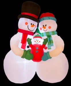 Outdoor Christmas Decorations Glitzhome 8 Ft. H Lighted Inflatable Snowman Family Decor