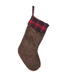 Indoor Christmas Decorations Glitzhome 19 In. L Plush Stocking With Plaid Cuff