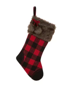 Indoor Christmas Decorations Glitzhome 21 In. H Black/Red Polyester Fur Buffalo Plaid Christmas Stocking