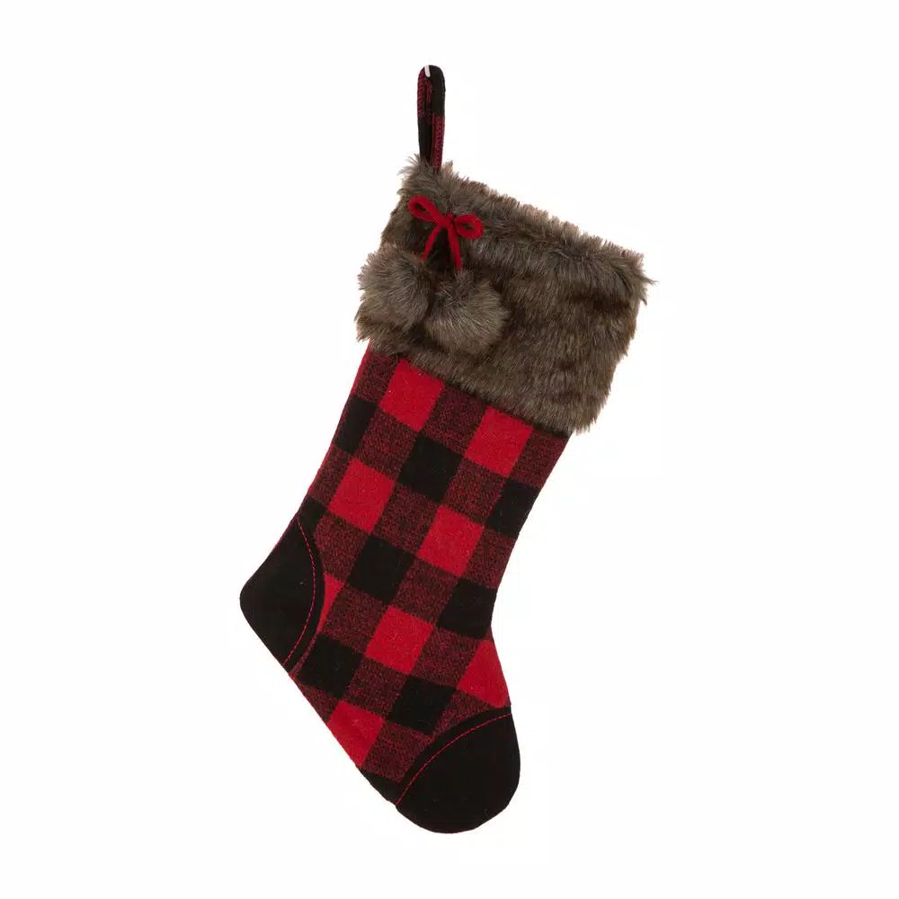 Indoor Christmas Decorations Glitzhome 21 In. H Black/Red Polyester Fur Buffalo Plaid Christmas Stocking 1 Indoor Christmas Decorations Glitzhome 21 In. H Black/Red Polyester Fur Buffalo Plaid Christmas Stocking