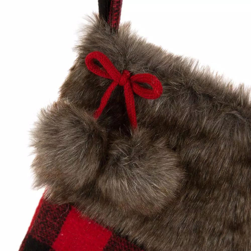 Indoor Christmas Decorations Glitzhome 21 In. H Black/Red Polyester Fur Buffalo Plaid Christmas Stocking 2 Indoor Christmas Decorations Glitzhome 21 In. H Black/Red Polyester Fur Buffalo Plaid Christmas Stocking - Image 2