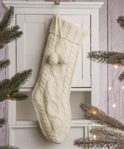 Indoor Christmas Decorations Glitzhome 24 In.H Knitted Polyester Christmas Stocking With Pom Ball-White -Christmas Tree Decorations Shop glitzhome christmas stockings 1113202580 31 1000