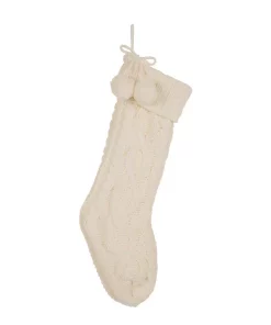 Indoor Christmas Decorations Glitzhome 24 In.H Knitted Polyester Christmas Stocking With Pom Ball-White