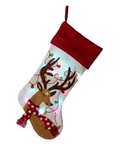 Indoor Christmas Decorations Glitzhome 21 In. L LED Embroidered Linen Christmas Stocking – Reindeer