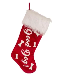 Indoor Christmas Decorations Glitzhome 22 In. L Velvet Christmas Stocking With Plush Cuff- Good Dog