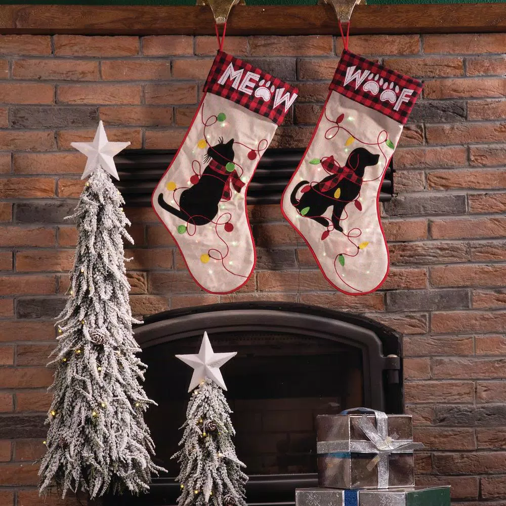 Indoor Christmas Decorations Glitzhome 21 In. L LED Embroidered Linen Christmas Stocking – Cat 8 Indoor Christmas Decorations Glitzhome 21 In. L LED Embroidered Linen Christmas Stocking – Cat - Image 8