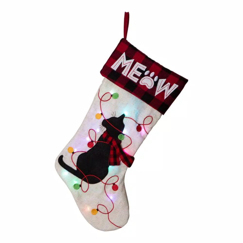 Indoor Christmas Decorations Glitzhome 21 In. L LED Embroidered Linen Christmas Stocking – Cat 1 Indoor Christmas Decorations Glitzhome 21 In. L LED Embroidered Linen Christmas Stocking – Cat