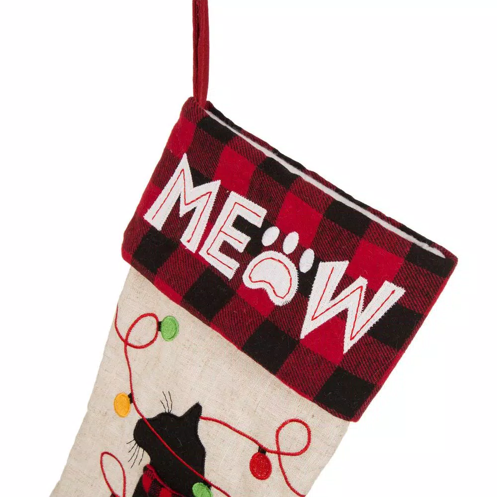 Indoor Christmas Decorations Glitzhome 21 In. L LED Embroidered Linen Christmas Stocking – Cat 6 Indoor Christmas Decorations Glitzhome 21 In. L LED Embroidered Linen Christmas Stocking – Cat - Image 6