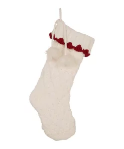 Indoor Christmas Decorations Glitzhome 22 In. L Knitted Polyester White Christmas Stocking With Red Trim And Pompom
