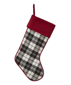 Indoor Christmas Decorations Glitzhome 20 In. L Black And White Plaid Fabric Christmas Stocking