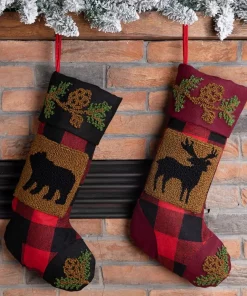 Indoor Christmas Decorations Glitzhome 19 In. Acrylic Plaid Stocking With Rug Hooked Reindeer And Bear (Set Of 2) -Christmas Tree Decorations Shop glitzhome christmas stockings 2004700018 31 1000