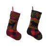 Indoor Christmas Decorations Glitzhome 19 In. Acrylic Plaid Stocking With Rug Hooked Reindeer And Bear (Set Of 2)