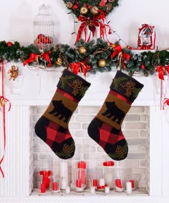 Indoor Christmas Decorations Glitzhome Plaid Stocking With Rug Hooked (Bear) 2-Pack -Christmas Tree Decorations Shop glitzhome christmas stockings 2004700037 31 1000