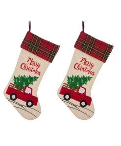 Indoor Christmas Decorations Glitzhome 21 In. Polyester Embroidered Linen Christmas Decoration Stocking (2-Pack)