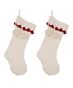 Indoor Christmas Decorations Glitzhome 22 In. Knitted Acrylic White Christmas Decoration Stocking (Set Of 2)